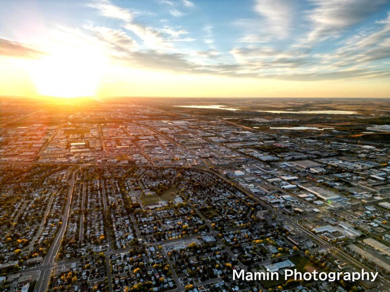Edmonton sunset from sky by drone
